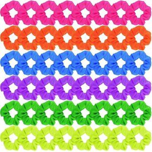 48 Pcs Neon Scrunchies Bulk for 80s Hair Ties Soft Thick Elastic Hairbands Brigh
